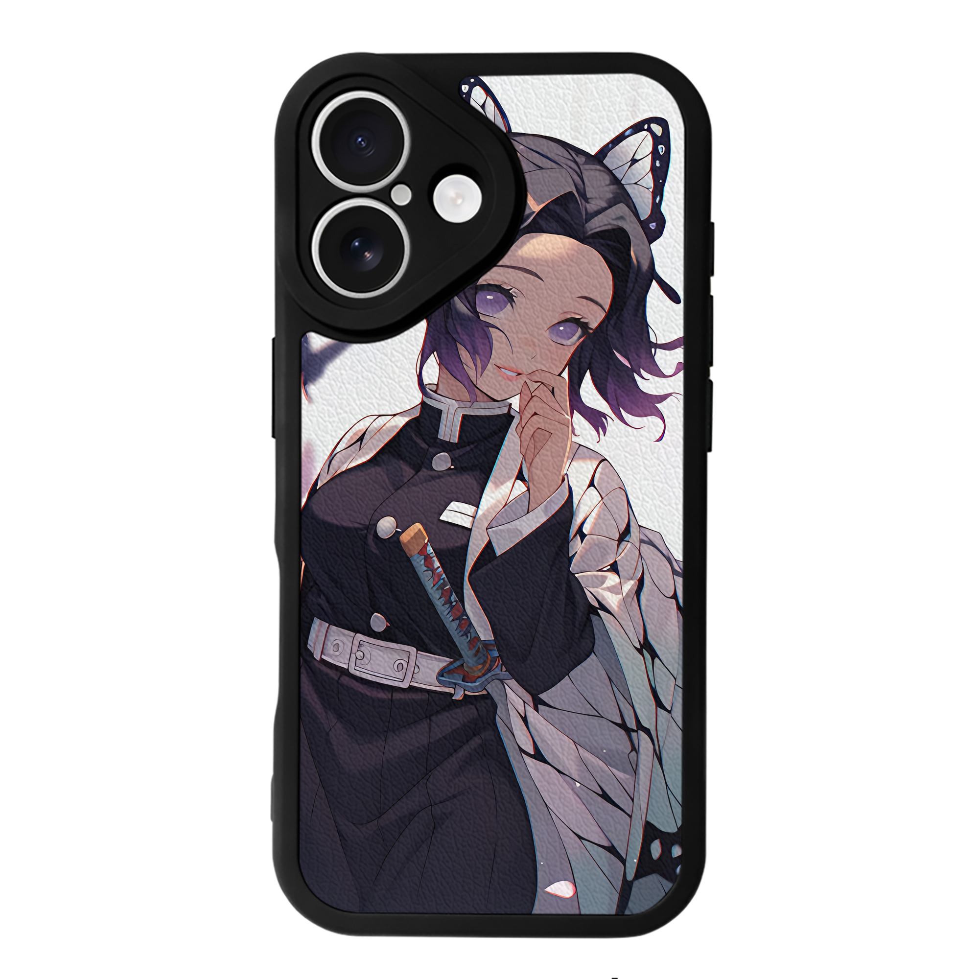 （画像用） 鬼滅の刃（きめつのやいば）蟲柱-胡蝶 しのぶ／こちょう しのぶ Kochou Shinobu 【iPhone 16シリーズ対応】シリコンスマホケース（レザー調） 材質：シリコン